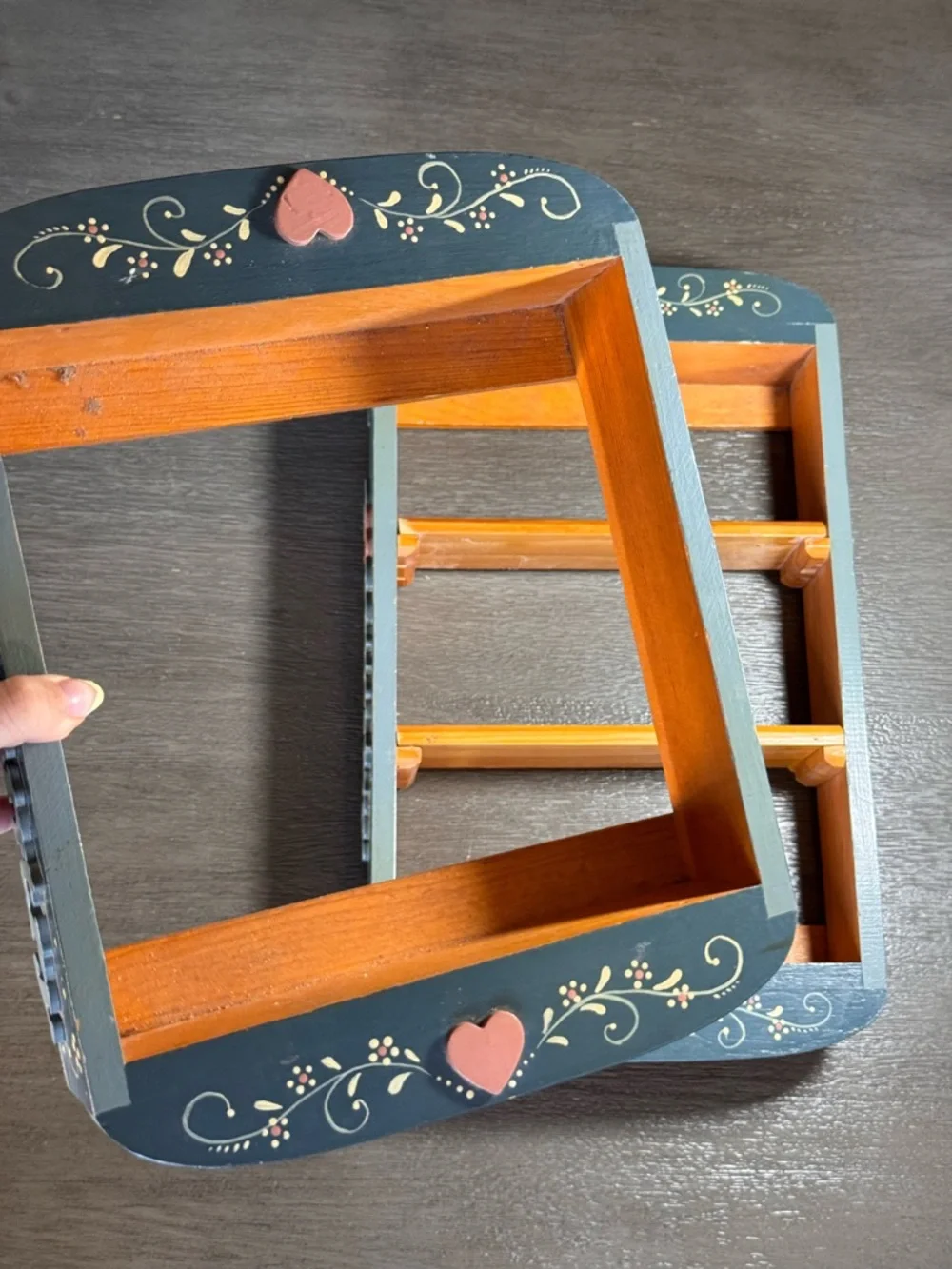 Vintage Hand Painted Heart Small Trinket Shelves BOTH Set Of 2